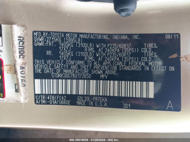 Photo 8 VIN: 5TDKK3DC7BS172650 - TOYOTA SIENNA 