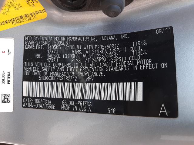 Photo 9 VIN: 5TDKK3DC7CS182712 - TOYOTA SIENNA LE 