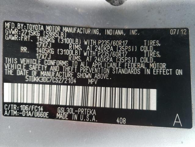 Photo 9 VIN: 5TDKK3DC7CS272104 - TOYOTA SIENNA 