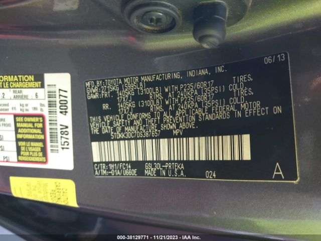 Photo 8 VIN: 5TDKK3DC7DS387657 - TOYOTA SIENNA 