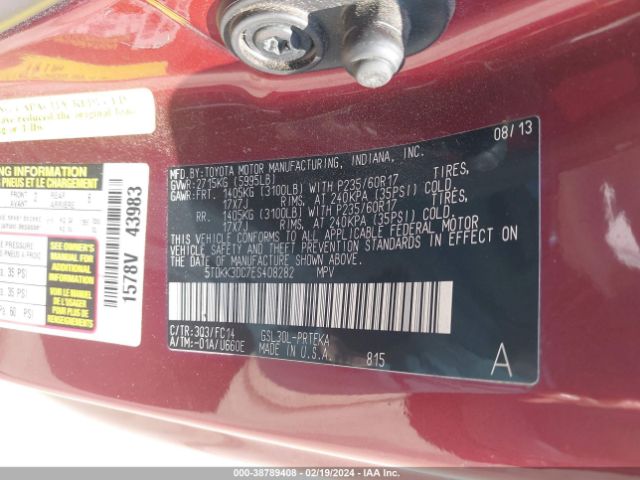 Photo 8 VIN: 5TDKK3DC7ES408282 - TOYOTA SIENNA 