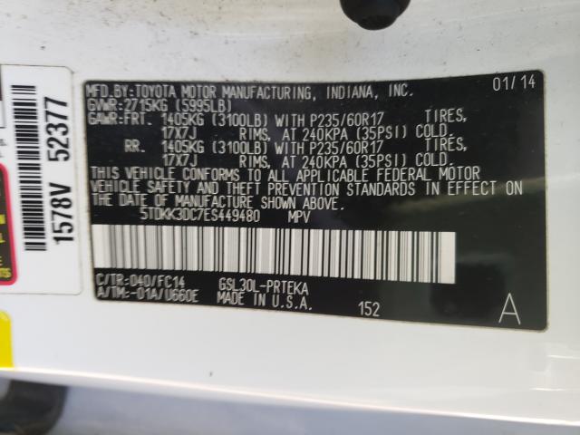 Photo 9 VIN: 5TDKK3DC7ES449480 - TOYOTA SIENNA LE 