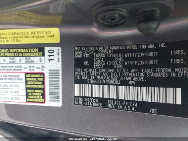 Photo 8 VIN: 5TDKK3DC7FS588283 - TOYOTA SIENNA 