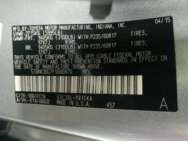 Photo 9 VIN: 5TDKK3DC7FS600870 - TOYOTA SIENNA LE 