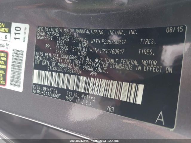 Photo 8 VIN: 5TDKK3DC7FS649034 - TOYOTA SIENNA 