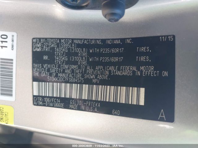 Photo 8 VIN: 5TDKK3DC7FS684575 - TOYOTA SIENNA 