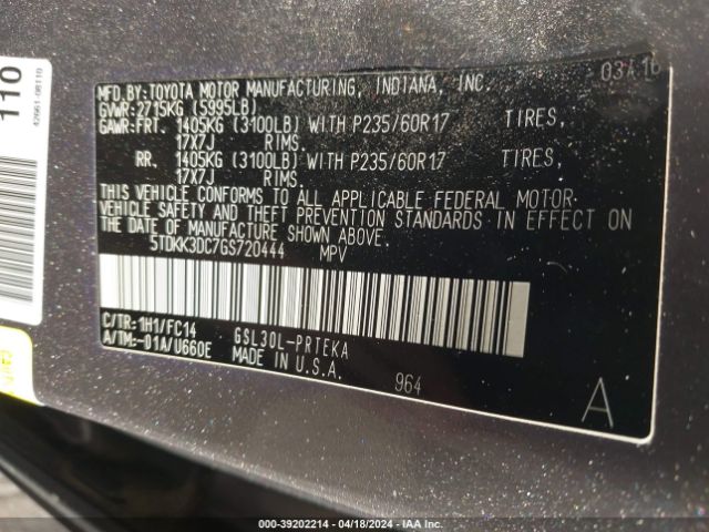 Photo 8 VIN: 5TDKK3DC7GS720444 - TOYOTA SIENNA 