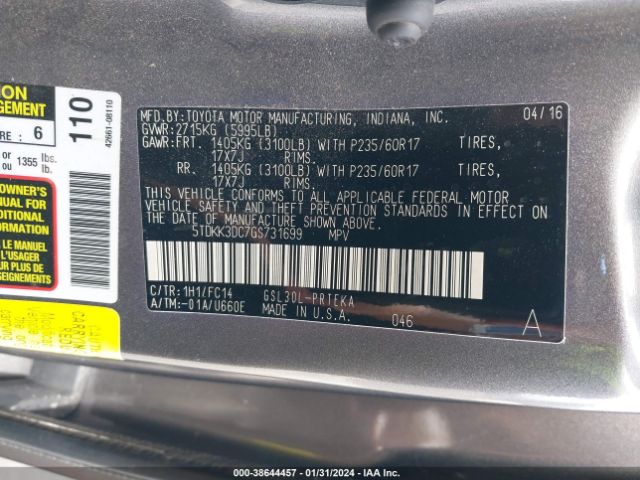 Photo 8 VIN: 5TDKK3DC7GS731699 - TOYOTA SIENNA 