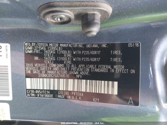 Photo 8 VIN: 5TDKK3DC7GS749510 - TOYOTA SIENNA 