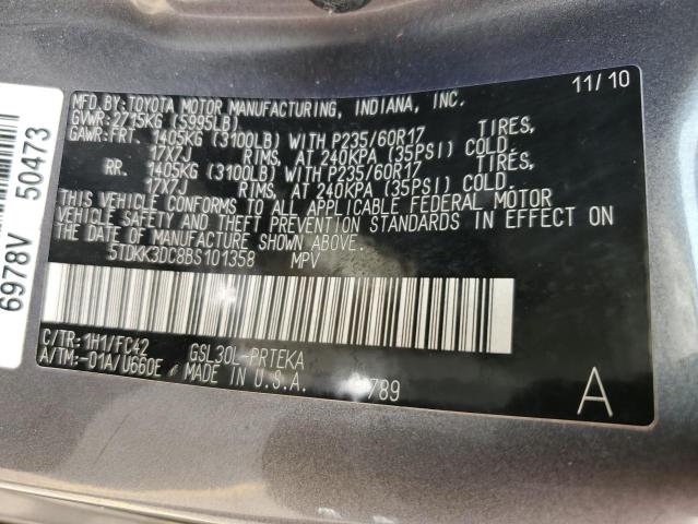 Photo 12 VIN: 5TDKK3DC8BS101358 - TOYOTA SIENNA LE 