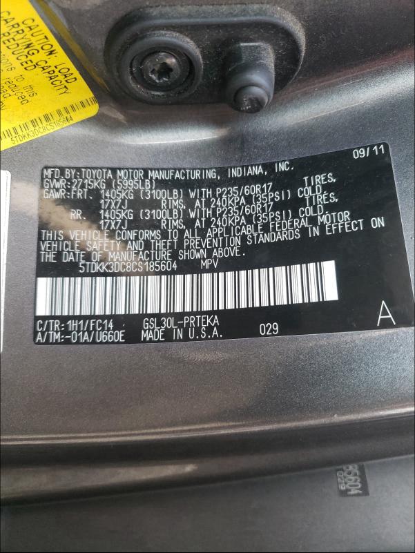 Photo 9 VIN: 5TDKK3DC8CS185604 - TOYOTA SIENNA LE 