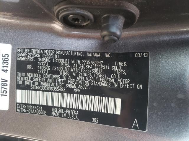 Photo 9 VIN: 5TDKK3DC8DS355493 - TOYOTA SIENNA LE 