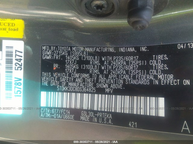 Photo 8 VIN: 5TDKK3DC8DS364825 - TOYOTA SIENNA 