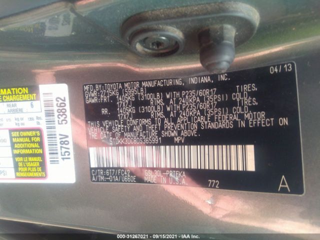 Photo 8 VIN: 5TDKK3DC8DS365991 - TOYOTA SIENNA 