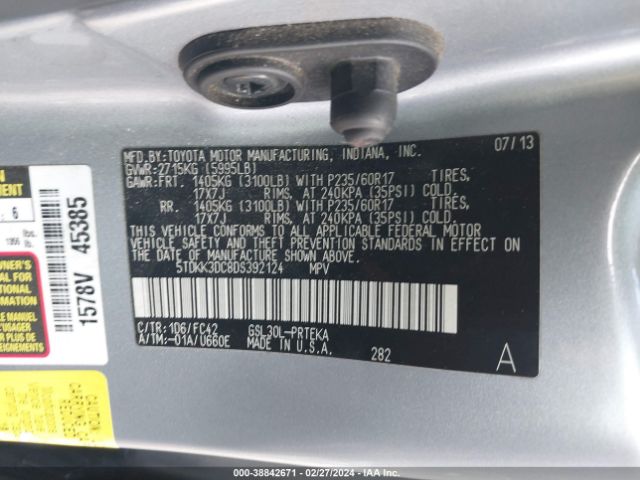 Photo 8 VIN: 5TDKK3DC8DS392124 - TOYOTA SIENNA 