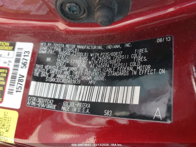 Photo 8 VIN: 5TDKK3DC8DS401839 - TOYOTA SIENNA 