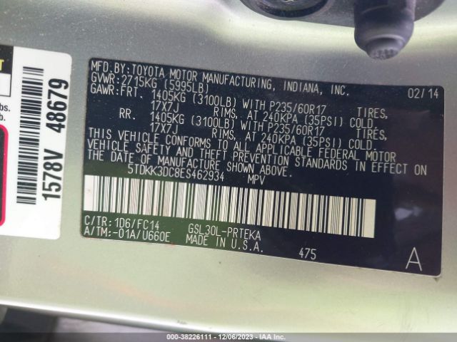 Photo 8 VIN: 5TDKK3DC8ES462934 - TOYOTA SIENNA 