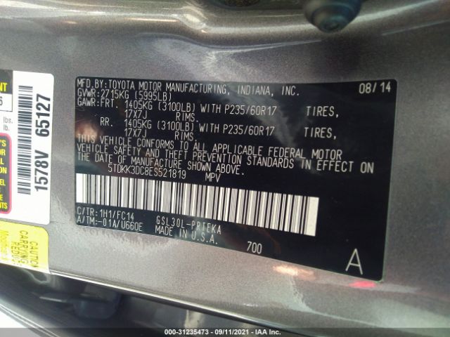 Photo 8 VIN: 5TDKK3DC8ES521819 - TOYOTA SIENNA 