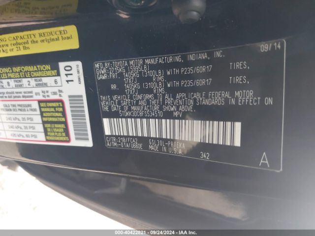 Photo 8 VIN: 5TDKK3DC8FS534510 - TOYOTA SIENNA 