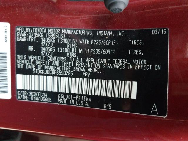 Photo 9 VIN: 5TDKK3DC8FS590785 - TOYOTA SIENNA LE 