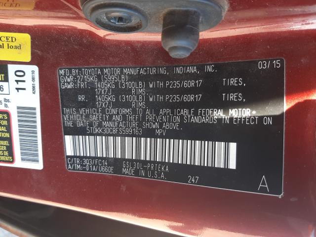 Photo 9 VIN: 5TDKK3DC8FS599163 - TOYOTA SIENNA LE 