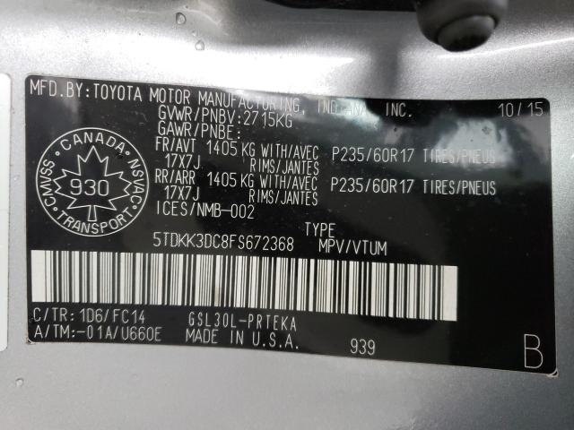 Photo 9 VIN: 5TDKK3DC8FS672368 - TOYOTA SIENNA LE 