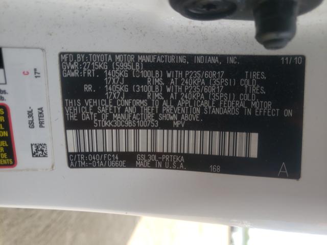 Photo 9 VIN: 5TDKK3DC9BS100753 - TOYOTA SIENNA LE 