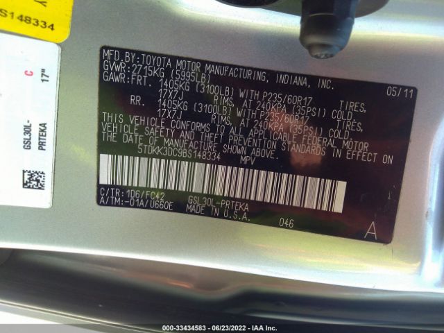 Photo 8 VIN: 5TDKK3DC9BS148334 - TOYOTA SIENNA 