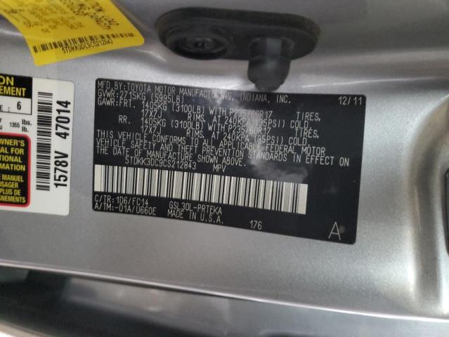 Photo 12 VIN: 5TDKK3DC9CS212843 - TOYOTA SIENNA LE 