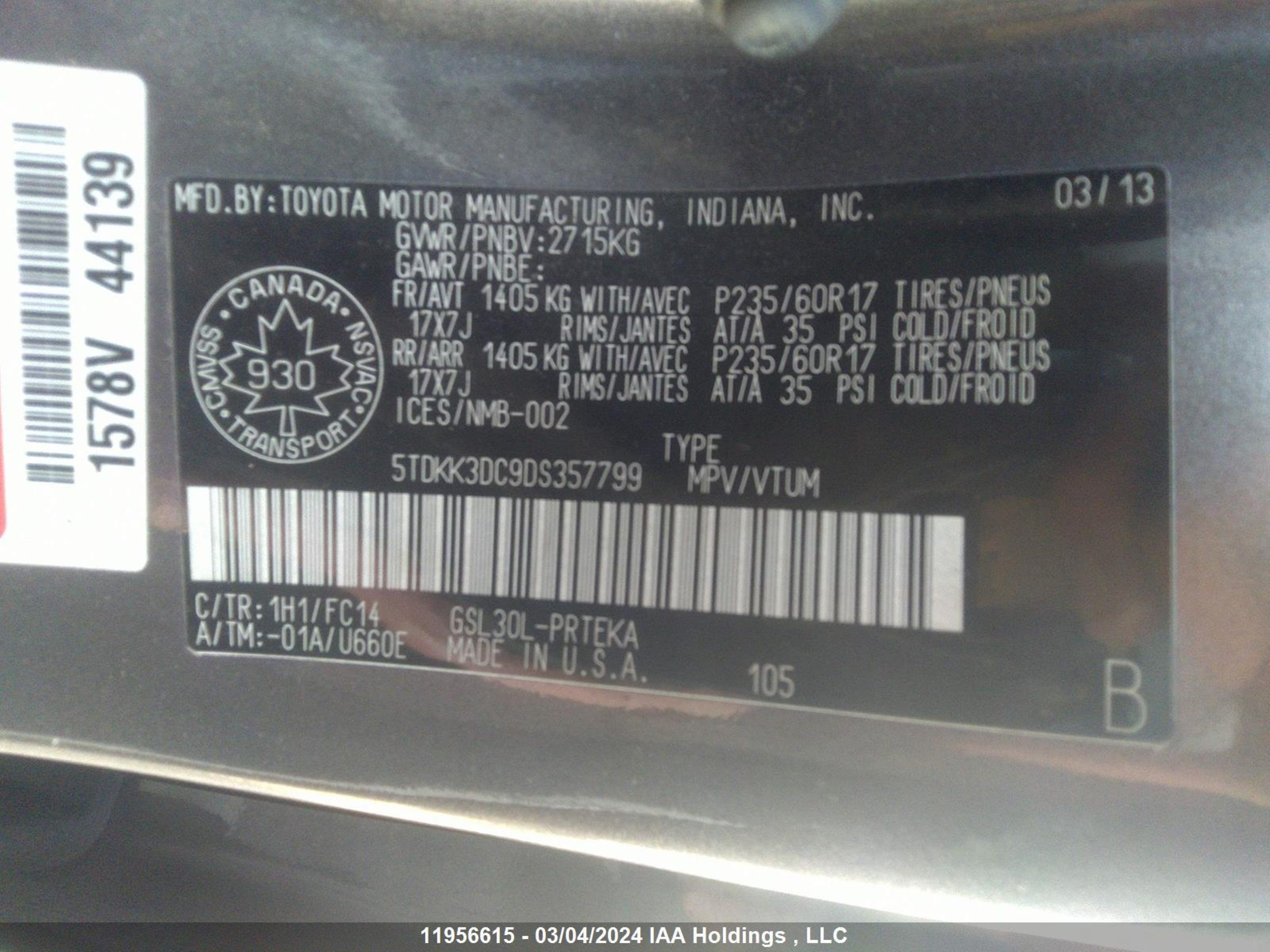 Photo 8 VIN: 5TDKK3DC9DS357799 - TOYOTA SIENNA 