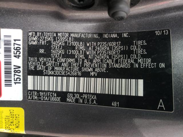 Photo 9 VIN: 5TDKK3DC9ES426816 - TOYOTA SIENNA LE 