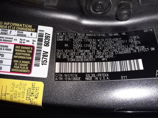 Photo 9 VIN: 5TDKK3DC9ES467611 - TOYOTA SIENNA LE 