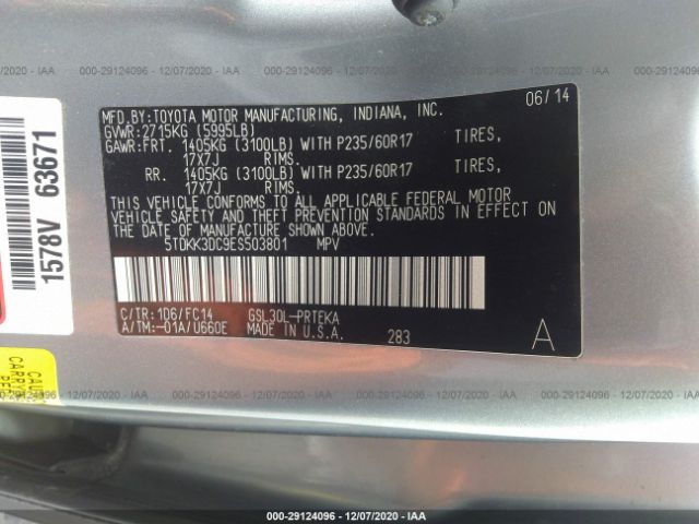 Photo 8 VIN: 5TDKK3DC9ES503801 - TOYOTA SIENNA 