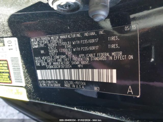 Photo 8 VIN: 5TDKK3DC9FS613054 - TOYOTA SIENNA 