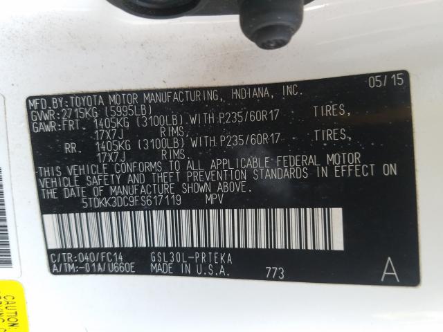 Photo 9 VIN: 5TDKK3DC9FS617119 - TOYOTA SIENNA LE 