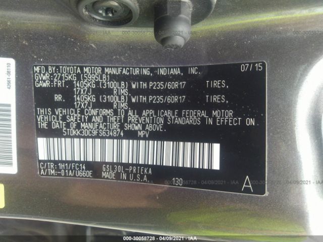 Photo 8 VIN: 5TDKK3DC9FS634874 - TOYOTA SIENNA 