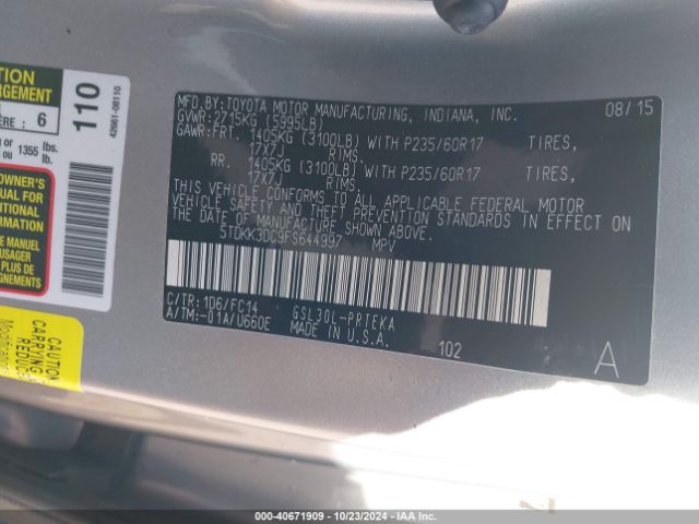 Photo 8 VIN: 5TDKK3DC9FS644997 - TOYOTA SIENNA 