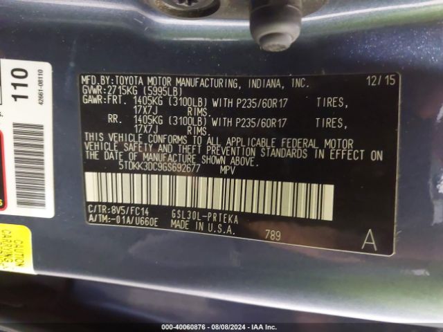 Photo 8 VIN: 5TDKK3DC9GS692677 - TOYOTA SIENNA 