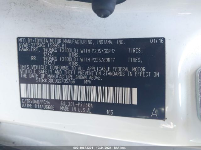 Photo 8 VIN: 5TDKK3DC9GS705766 - TOYOTA SIENNA 