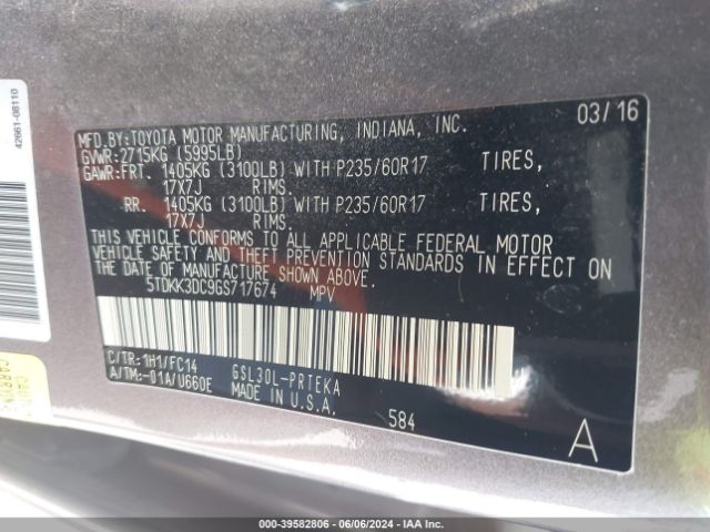 Photo 8 VIN: 5TDKK3DC9GS717674 - TOYOTA SIENNA 