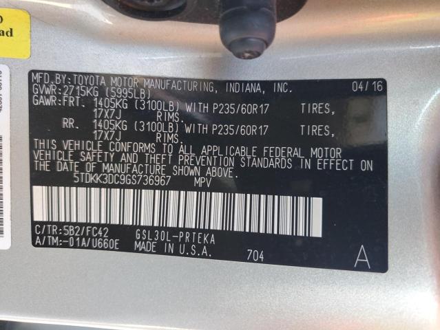 Photo 12 VIN: 5TDKK3DC9GS736967 - TOYOTA SIENNA LE 