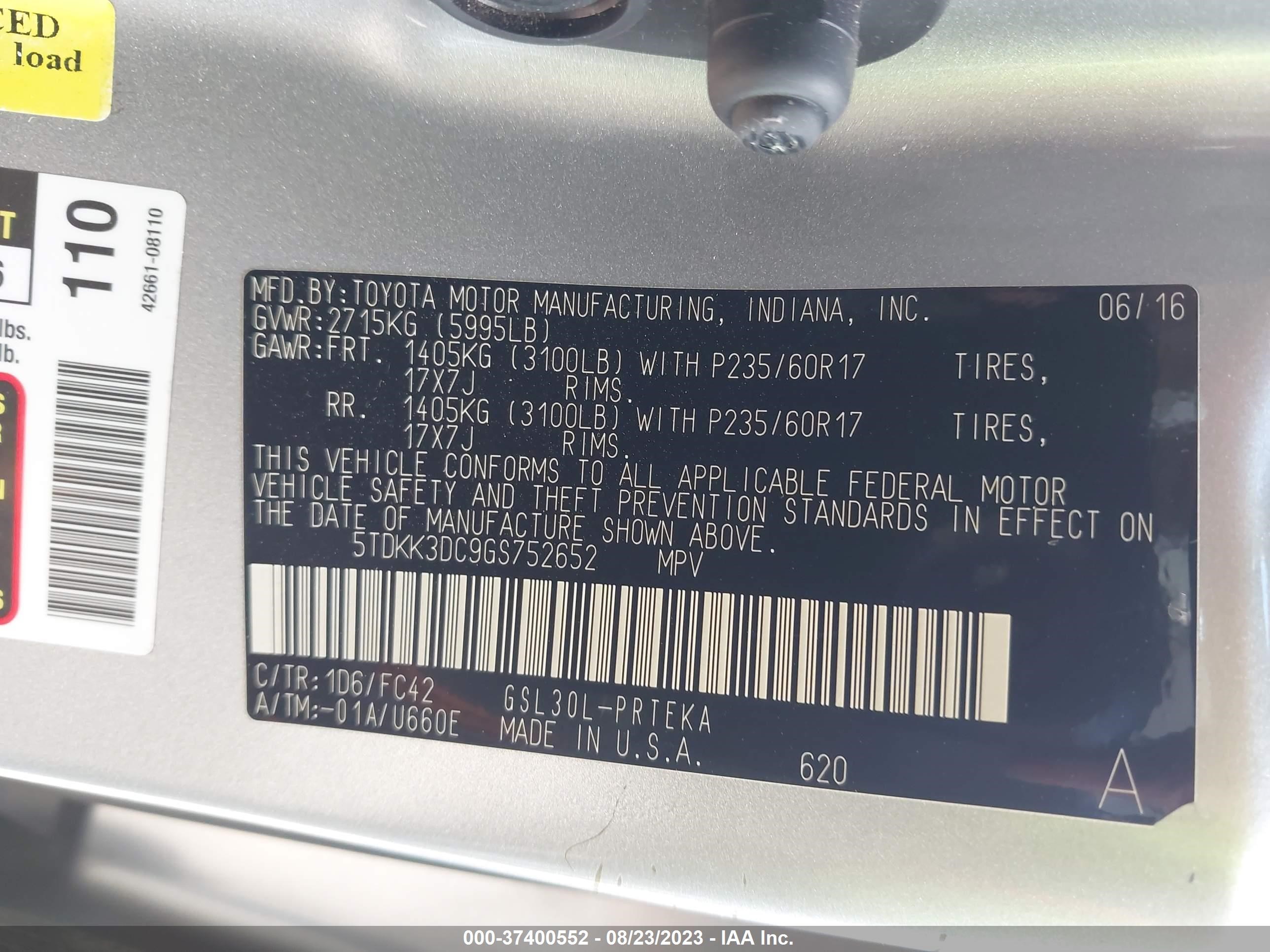 Photo 8 VIN: 5TDKK3DC9GS752652 - TOYOTA SIENNA 