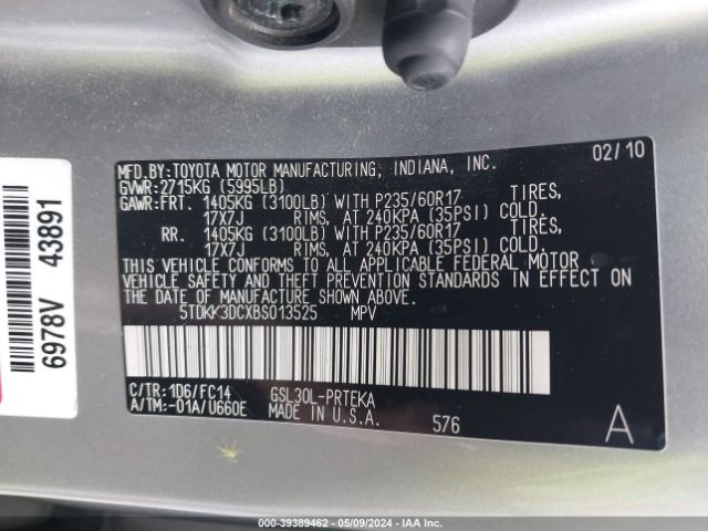 Photo 8 VIN: 5TDKK3DCXBS013525 - TOYOTA SIENNA 