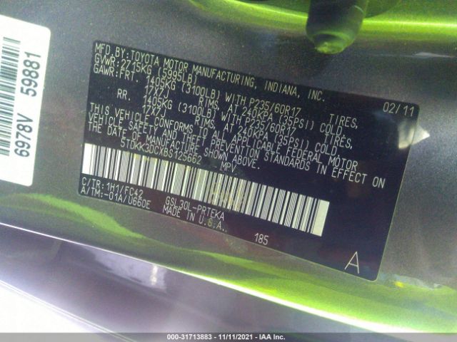 Photo 8 VIN: 5TDKK3DCXBS125662 - TOYOTA SIENNA 