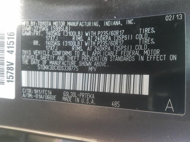 Photo 9 VIN: 5TDKK3DCXDS338775 - TOYOTA SIENNA LE 