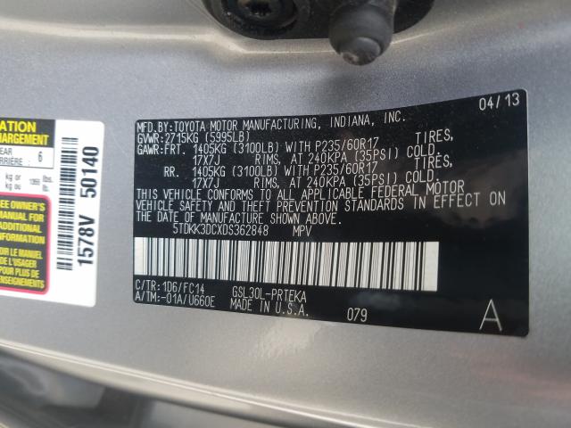 Photo 9 VIN: 5TDKK3DCXDS362848 - TOYOTA SIENNA LE 