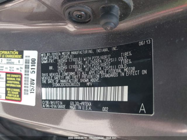 Photo 8 VIN: 5TDKK3DCXDS380329 - TOYOTA SIENNA 