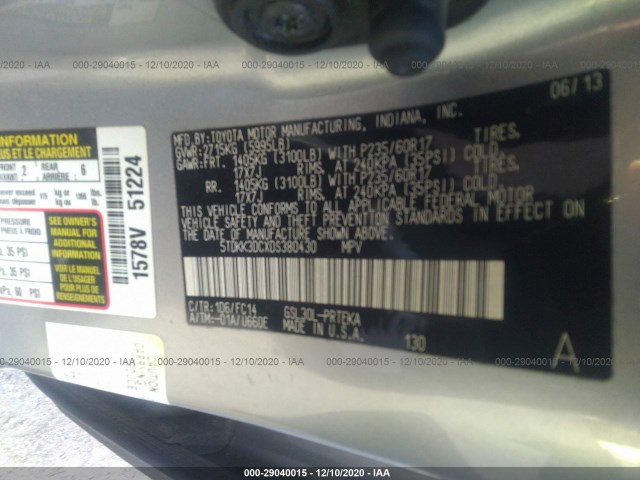 Photo 8 VIN: 5TDKK3DCXDS380430 - TOYOTA SIENNA 