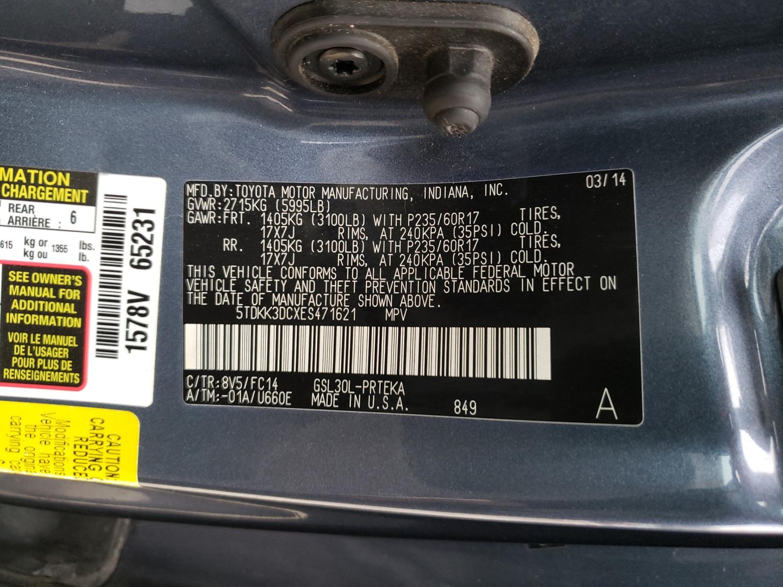 Photo 9 VIN: 5TDKK3DCXES471621 - TOYOTA SIENNA LE 