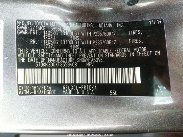 Photo 8 VIN: 5TDKK3DCXFS559408 - TOYOTA SIENNA 